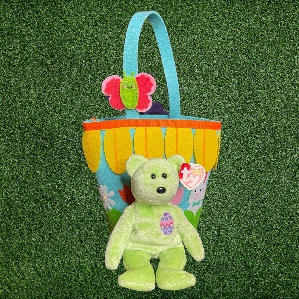 Ty Beanie Baby Eggs 2007 With Spring Felt Easter Basket